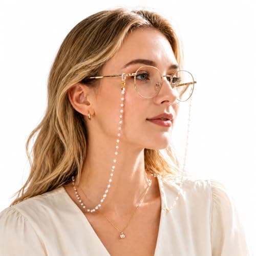 Image of scicent Women's Charms Glasses Chain Pearl Eyeglass Chain Beaded Stylish Acrylic Eye Glass Chains, 18011