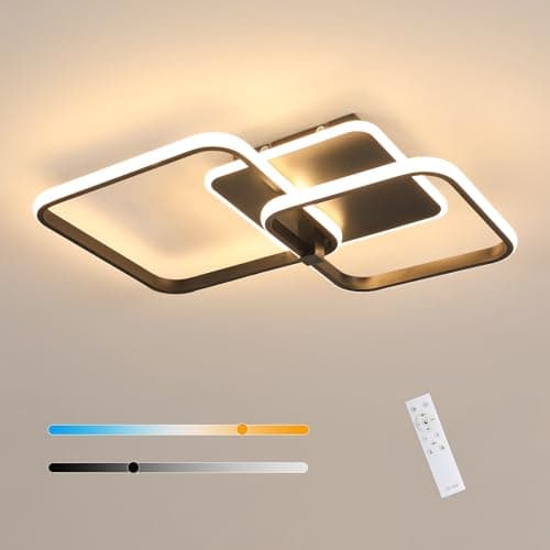 Image of Mckalen LED Ceiling Light Dimmable, 48W 5400LM Ceiling Lamp LED with Remote Control, Dimmable 3000K-6500K, Square Acrylic Flush Mount Ceiling Light for Living Room Bedroom Dining Room Kitchen, Black