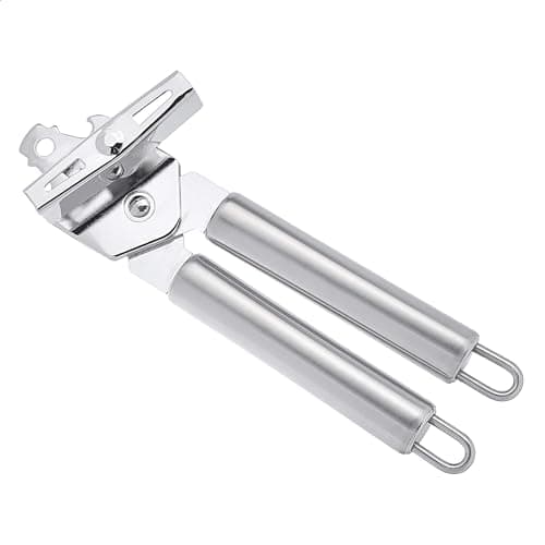 Image of Amazon Basics 3-in-1 Stainless Steel Manual Tin Can Opener, Durable and With Hook for Easy Hang Drying