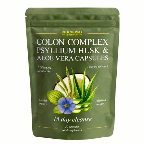 Image of Colon Cleanse | 15 Day Detox with Psyllium Husk, Aloe Vera, Acidophilus Probiotic, Flaxseed Powder, MCT Oil, 30 Capsules | Colon Complex Made in The UK by Roundway Supplements