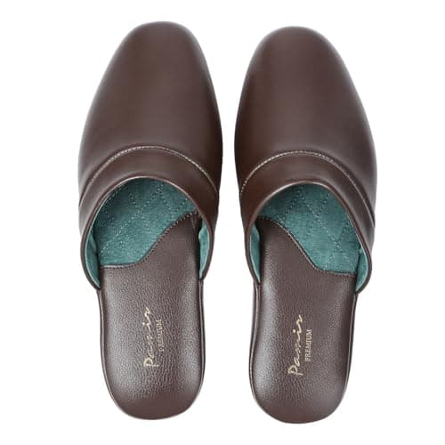 Image of PAMIR Men's Genuine Leather Scuff Slippers with Memory Foam Insole and Leather Outsole brown Size: 11 UK Wide