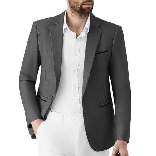 Image of Autsel Mens Blazer 1 Button Casual Slim Fit Blazer Jacket Business Lightweight Suit Jackets Wedding Tuxedo Dark Grey XL