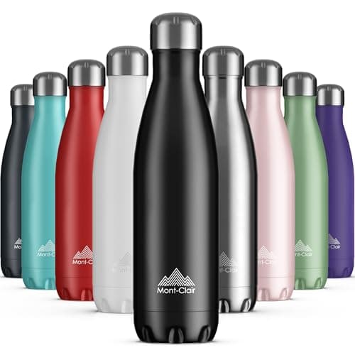 Image of Mont-Clair Stainless Steel Water Bottle, Vacuum Insulated - BPA Free, 12h Hot & 24h Cold Drinks, Metal Water Bottle 500ml Leakproof, Ideal for Adult, Kids, Running - Black