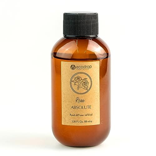 Image of Ecodrop Rose Reed Diffuser Refill - 100ml Bottle | Relaxing & Luxurious Rose Scented Vegan Aromatherapy Fragrance Oil Reed Diffuser Refill | Eliminate Office & Home Kitchen, Bedroom & Bathroom Odours