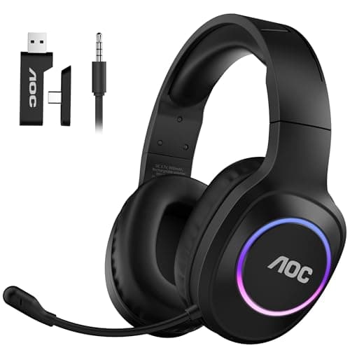 Image of AOC Wireless Gaming Headset for PC, PS5/4, Switch, 2.4GHz Ultra-Low Latency & Bluetooth 5.4 & Wired, 7.1 Surround Sound, Noise Cancelling Mic, 239g Lightweight PC Headphones with 45H Battery