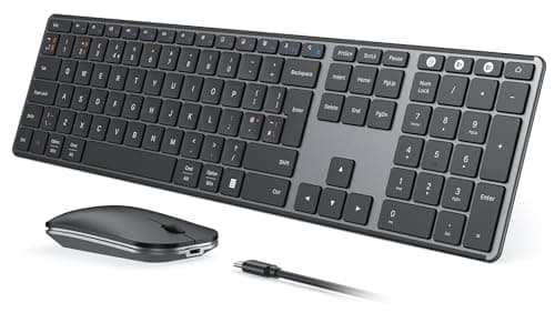 Image of seenda Rechargeable Wireless Bluetooth Keyboard Mouse, SKM64-3 Multi-Device Ultra Slim Wireless Keyboard and Mouse Set for Windows, Mac OS, Laptop, PC, Tablet, iPad, QWERTY UK Layout, Black and Grey