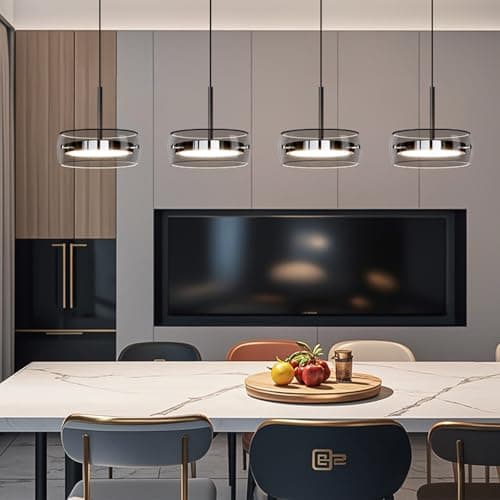Image of Aleaty Modern Ceiling Lighting Living Room Lamp with Crystal Glass Pendant Lamp Dining Table Ceiling Lighting Height Adjustable with Remote Control Pendant Lights for Kitchen Island (4 Heads)