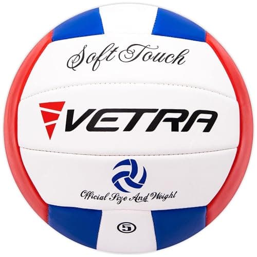 Image of VETRA Soft-Touch Volleyball - Size 5, Pack of 1, Blue/Red/White - Soft-Touch Comfort for Indoor Volleyball - Waterproof PVC & Stitched Design Inflatable Ball - Versatile All-Weather Training Ball