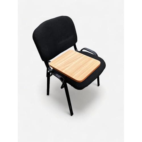 Image of impsuk Chair with Writing Tablet Stackable Padded Stacking Blue Black with Wooden Tablet (Black Chair)