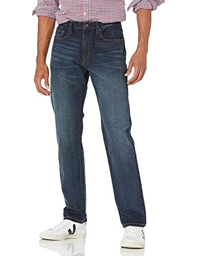 Image of Amazon Essentials Men's Athletic-Fit Stretch Jeans - Discontinued Colours, Dark Wash, 42W / 32L