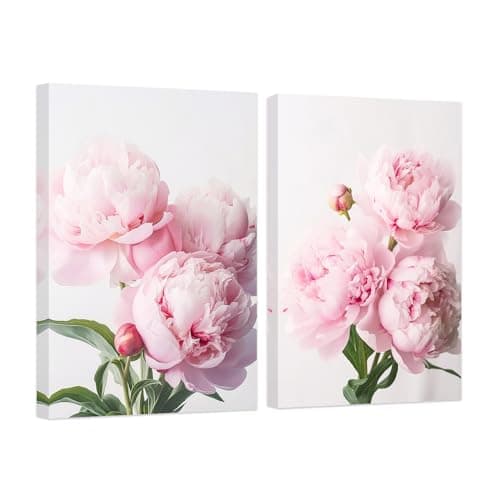 Image of CCWACPP Floral Canvas Wall Art 2 Piece Peony Picture Wall Decor Peonies Prints Pink Flowers Painting for Living Room Bedroom Kitchen Home Decor Framed (30x40cmx2)