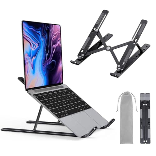 Image of LAC FUTURE Laptop Stand for Desk - Foldable Laptop Riser with 10 Adjustable Height - Computer Stand Ventilated for Laptops 10-17 inches and Tablets (Black)