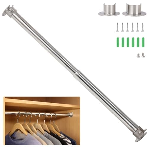 Image of Wardlock 50-80 cm Extendable Stainless Steel Wardrobe Rail, Adjustable Clothes Rail Pole With U Shaped End Sockets.