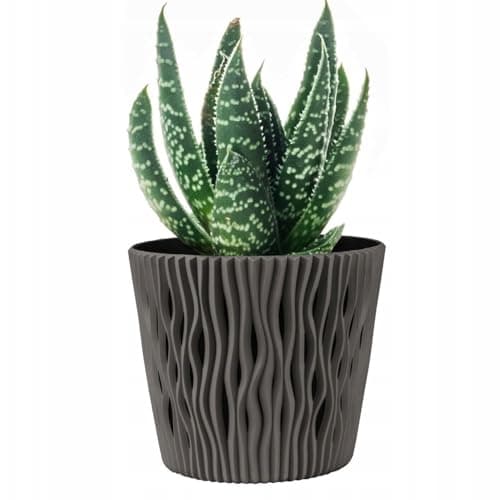Image of B2C Indoor Plant Pots with Insert Plastic Flowerpot Small Large Planter Home Decor Wavy Grooves Texture Removable insert (Grey, 19cm)