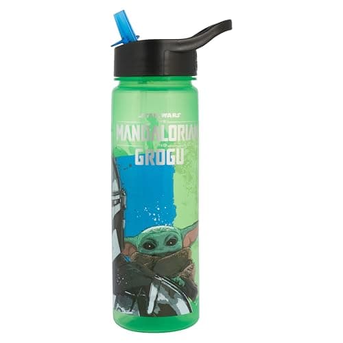 Image of Star Wars 600ml Water Bottle with Straw and carry handle by Polar Gear featuring The Mandalorian and Grogu for children or adults at school, the gym, sports, work made of polypropylene