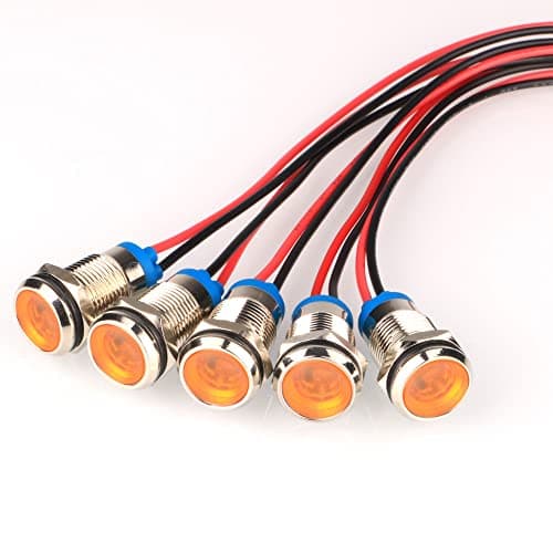 Image of Gebildet 5pcs Yellow AC/DC 12-24V LED Metal Indicator Light Waterproof Signal Lamp Pilot Dash Directional Car Truck Boat with Wire(10mm)