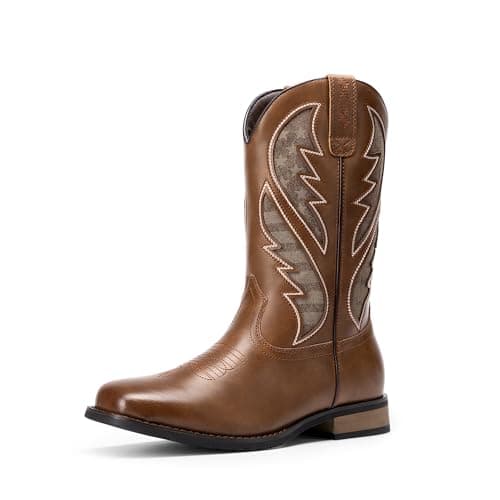 Image of Bruno Marc Men’s Western Cowboy Boots Classic Leather Mid Calf Riding Boots with Embroidered Stitching Durable Work Boots,Size 8,Brown,BMUMMB2501