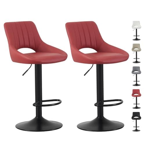 Image of mcc direct Set of 2 Bar Stools, Height Adjustable Swivel Barstools, Counter Stools with Backrest, Faux Leather Seat, Footrest and Metal Base for Home, Kitchen and Restaurant (Red) - Stacey