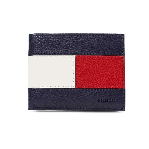 Image of Tommy Hilfiger Men's Slim Bifold Wallet Bi-Fold, Blue/White/Red, One Size