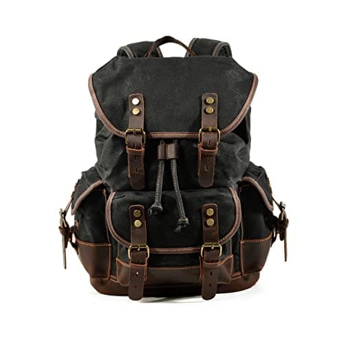 Image of FANDARE Vintage Rucksack Backpack for Women & Men Large Capacity 21.6L Daypack Water-Resistant Canvas Laptop Backpack Retro Colorblock Design for Travel Work College Black