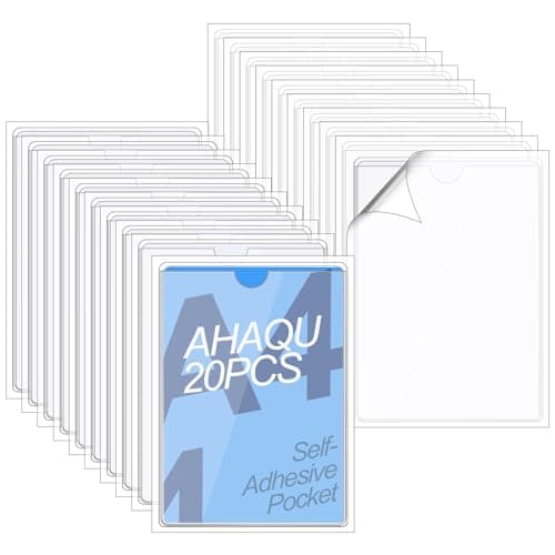 Image of AHAQU 20PCS A4 Self-Adhesive Pocket, Transparent Plastic Filing Holder Permit Holders, Sticky Document Enclosed Wallet Sleeves Label Holders for Home, Office, School and Travel