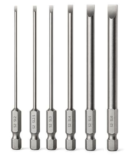 Image of Saipor 6pcs Magnetic Slotted Screwdriver Bit Set, 1/4 Inch Hex Shank Flat Head Drill Bits Insert Bits, 4 Inch Length, SL2/2.5/3/4/5/6 Impact Driver Bit for Power Drilling