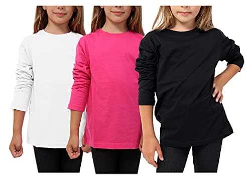 Image of GW CLASSY OUTFIT 3X Kids Girls Boys Plain 3 Pack Combination (Long Sleeve top) School Basic TOP Boys T-Shirt Tops Crew Neck Uniform Jumper 3-14 Years (3X Black/White/Cerise, 11-12 Years)