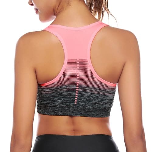 Image of Sykooria Women's Sports Bra Mid Support Wirefree Racerback Workout Bra Removable Padding Yoga Gym Running Crop Top(Pink,XL)