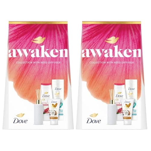 Image of Dove Awaken Collection Gift Set for Women with Revive Bodywash, Soothing Body Lotion, Coconut Hand Cream & Reed Diffuser, 2 Pack – Nourishing Skincare & Fragrance Combo – Ideal Beauty Gift Set