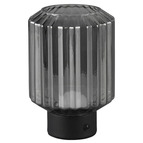 Image of Britalia LED Matt Black & Smoked Ribbed Glass Vintage USB Rechargeable Touch Control Table Desk Lamp | 19cm Height | 100 Lumen Warm White | 4 Light Settings | Modern Influence | Portable