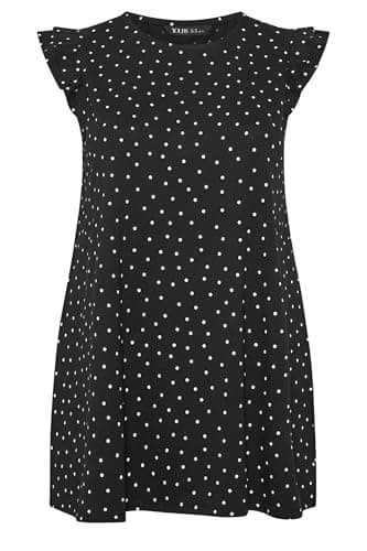 Image of Yours Curve Polka Dot Frill Sleeve Vest Top - Women's - Plus Size Curve