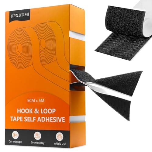 Image of UPXDUMI Hook and Loop Tape 50mm x 5m Multipurpose Strong Self Adhesive Strips Heavy Duty Double Sided Sticky Back Roll Suitable for Home Carpet Sofa Picture Hanging Fabric Industrial Outdoor Black