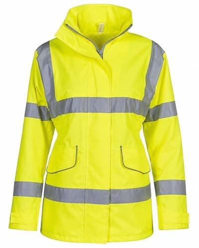 Image of Ladies Hi Vis Jacket Women | EN ISO 20471 Class 2 | High Visibility Waterproof Reflective Safety Jacket | Lightweight Breathable Executive Workwear Coat for Construction Site Outdoor Work (Yellow, S)