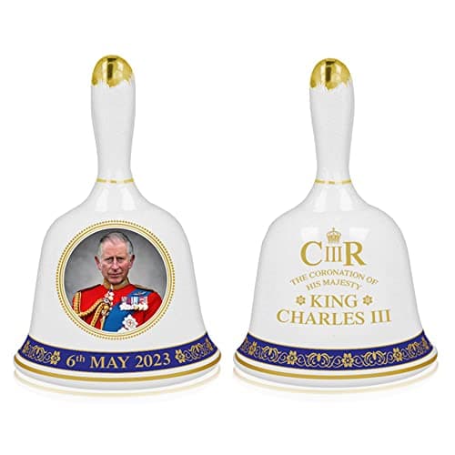 Image of King Charles III Coronation Ceramic Hand Bell Commemorative Memorabilia Collectible Souvenir Gift Home Deco