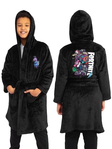Image of Fortnite Boys Dressing Gown, Gamer Kids Dressing Gown, Kids Bathrobe, Black 11-12 Years