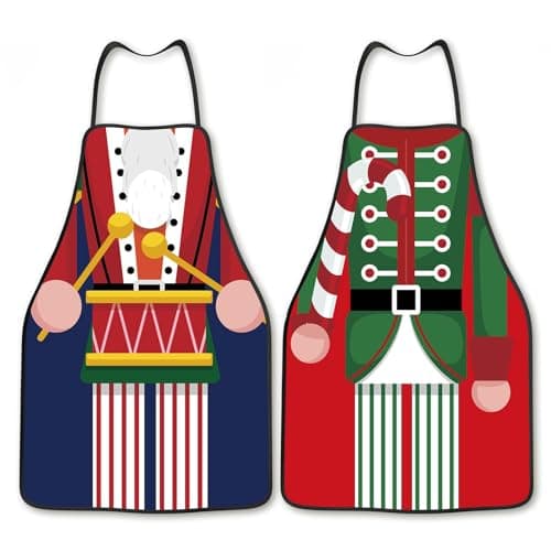 Image of clothmile 2 Pcs Christmas Nutcracker Apron Christmas Kitchen Cooking Aprons Adjustable Christmas Party Decorate Cooking Baking Crafting Aprons for Christmas Dinner Party, 2pcs Christmas Nutcracker, 2
