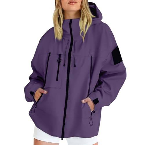 Image of women's Outdoor Waterproof Jackets, Casual Outdoor Raincoats with Hooded, Breathable Zip Up Softshell Jackets with Pockets, for Spring Fall Winter, Womens Waterproof Jacket