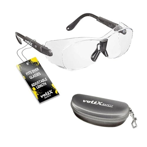 Image of voltX 'RETRO SAFETY OVERGLASSES' with Case – Suitable as FITOVERS for SMALL/MEDIUM size spectacle frames – Can also be worn as regular safety glasses. UKCA & CE EN166ft certified (Clear Lens)