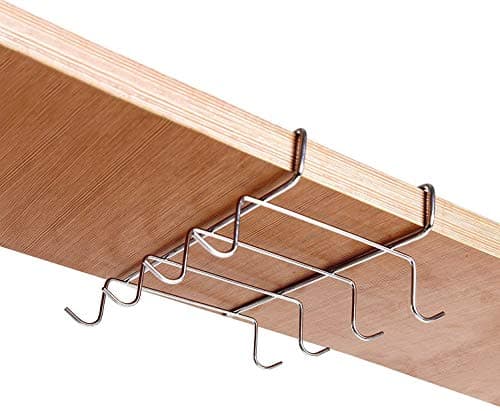 Image of niCWhite Cup Holder Under Cabinet, Cup Racks Mug Holders Under Shelf,Stainless Steel, 8 Hooks Tea Coffee Mug Cups Holder Storage Drying Hanger Rack, Kitchen Cupboard Utensil Storage Organiser