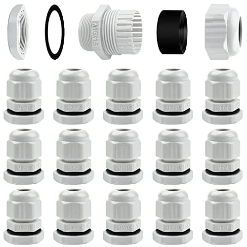 Image of 15 Pack Cable Glands M16, Hanibos IP68 Waterproof Cable Glands Nylon Compression Glands Connectors with Locknut and Washer Suitable for 4-8mm Cables White