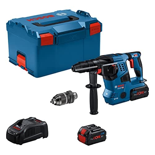 Image of Bosch Professional 18V System Cordless Rotary Hammer GBH 18V-28 CF (with SDS Plus, 3.3 J Impact Energy, incl. Quick Change Chuck, 2x5.5 Ah ProCORE Batteries, Charger, Grase Tube, in L-BOXX)