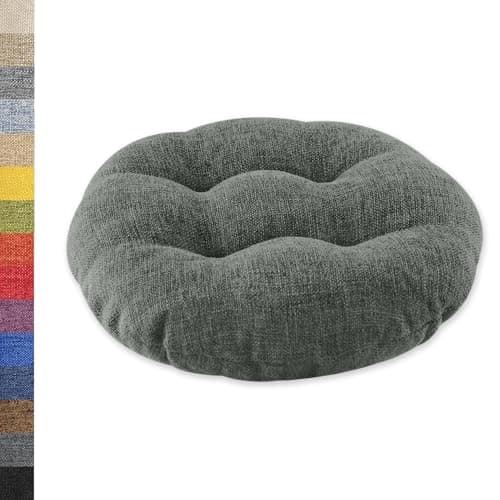 Image of Large Round Seat Cushion 75cm - Premium Grey Floor Pillow for Living Room Office & Conference Chair Pad - Soft Linen-Look Seat Pad for Comfort & Style