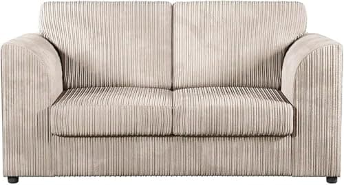 Image of Bliss Furniture's Jumbo Cord High Back 2-Seater Sofa | Luxurious High Back 2-Seater Sofa In Soft Cord Fabric Elevate Your Space with a Compact yet Comfortable Seating (Cream, 2 Seater)