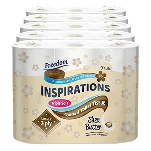 Image of Freedom Inspirations Luxury 3Ply Toilet Roll - 45 Quilted Shea Butter Triple Soft and Scented Hygiene Bulk White Toilet Tissue and Loo Rolls