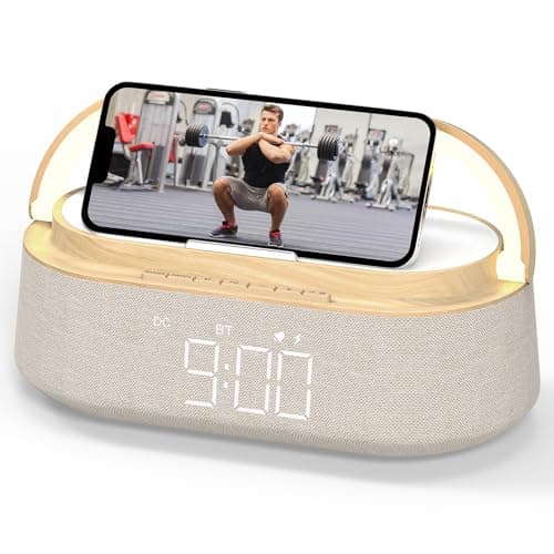 Image of FREEFISH Bluetooth Speaker with Wireless Charger, FM Radio, Adjustable LED Night Light, 15W Wireless Charging for iPhone, 10W Dual Speakers, 2500 mAh Battery, Bluetooth 5.0