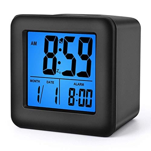 Image of Plumeet Digital Alarm Clock Kids Alarm Clock with Snooze and Nightlight - Easy Setting Silicone Clock Display Time, Date - Loud Alarm Clocks for Bedroom - Battery Powered (Black)