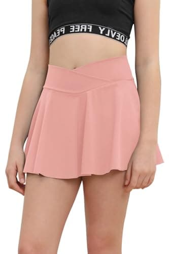 Image of Haloumoning Girls' Tennis Skirt with Pockets Inner Shorts Dance Skirt Golf Skorts Pleated Sports Skirt Children High Waist Summer Skirt Mini Skirt, Pink, 10-12 Years