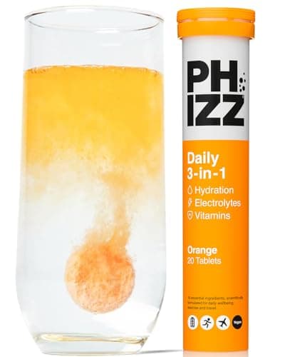 Image of Phizz Electrolytes, Multivitamin & Hydration Tablets - 20 Effervescent Rehydration Electrolyte Tablets - 18 Vitamins & Minerals, Vitamin C, Vegan, Vegetarian & Low Calorie (Orange, 20 Count)