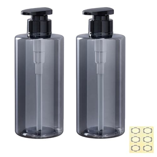 Image of Apstaqeoo 2Pcs 500ml/17oz Empty Pump Bottle Dispensers - Refillable Plastic Shampoo Bottle Hand & Dish Soap Dispenser with pump, Lotion Shower Gel Storage Container Toiletries Liquid Dispenser (Grey)