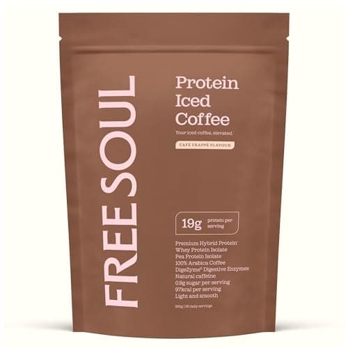 Image of Protein Iced Coffee | 19g Protein & 80mg Caffeine per Serving | Only 97Kcal | Low Calorie + High Protein | Whey Protein & Pea Protein Isolate Blend + Digestive Enzymes | Café Frappé | Free Soul